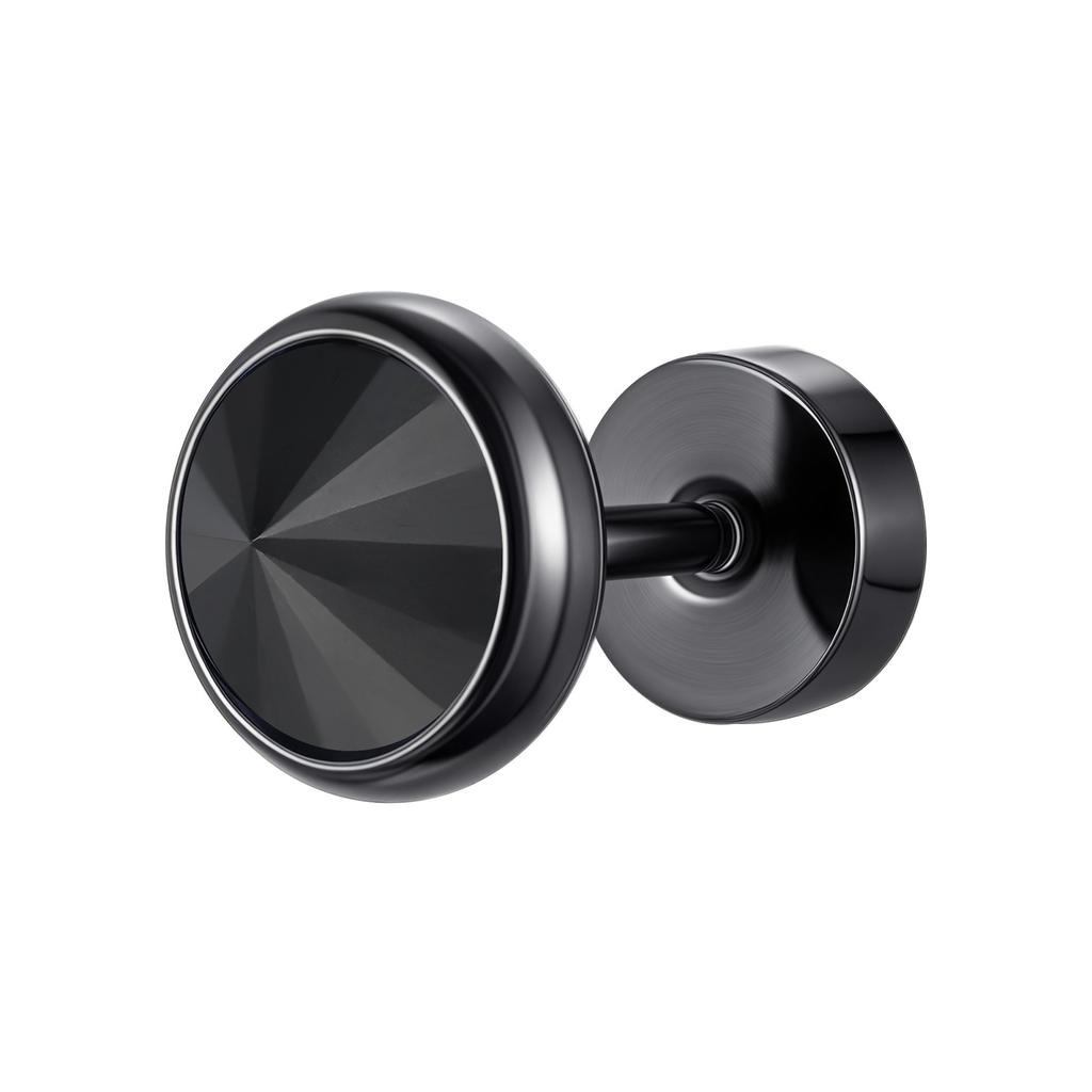 Vnox Multi-faced Cut Zircon Stone Earrings for Men Boys, Screw Back Stud Barbell Shaped Earrings,Black Stainless Steel Jewelry