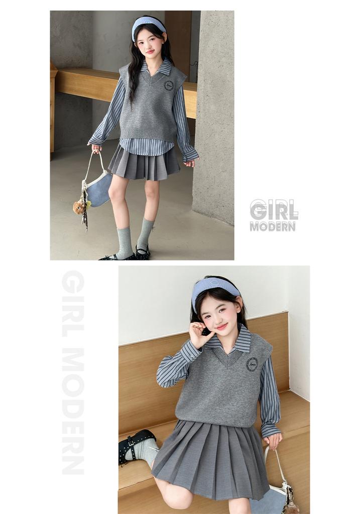 Girls' Spring/Autumn Korean Style Vest & Shirt Set