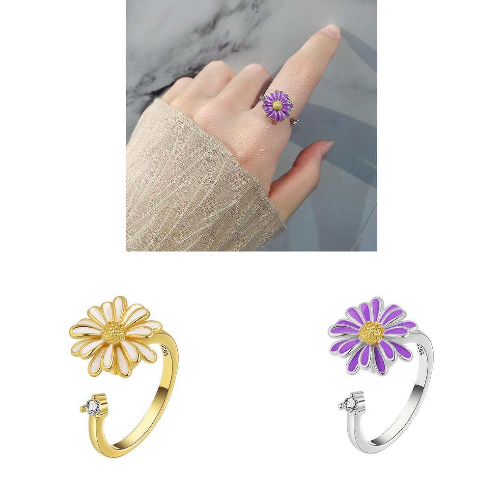 European Style Adjustable Flower Ring With Enamel Finish For Fashion Womens Accessories