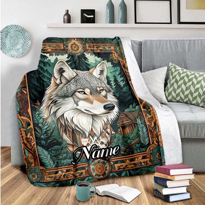 240Gm2 Wolf Nature Customize Your Name Outdoor Blanket Suitable For All Seasons Comfortable And Warm Soft Blanket Suitable For Travel Gifts For