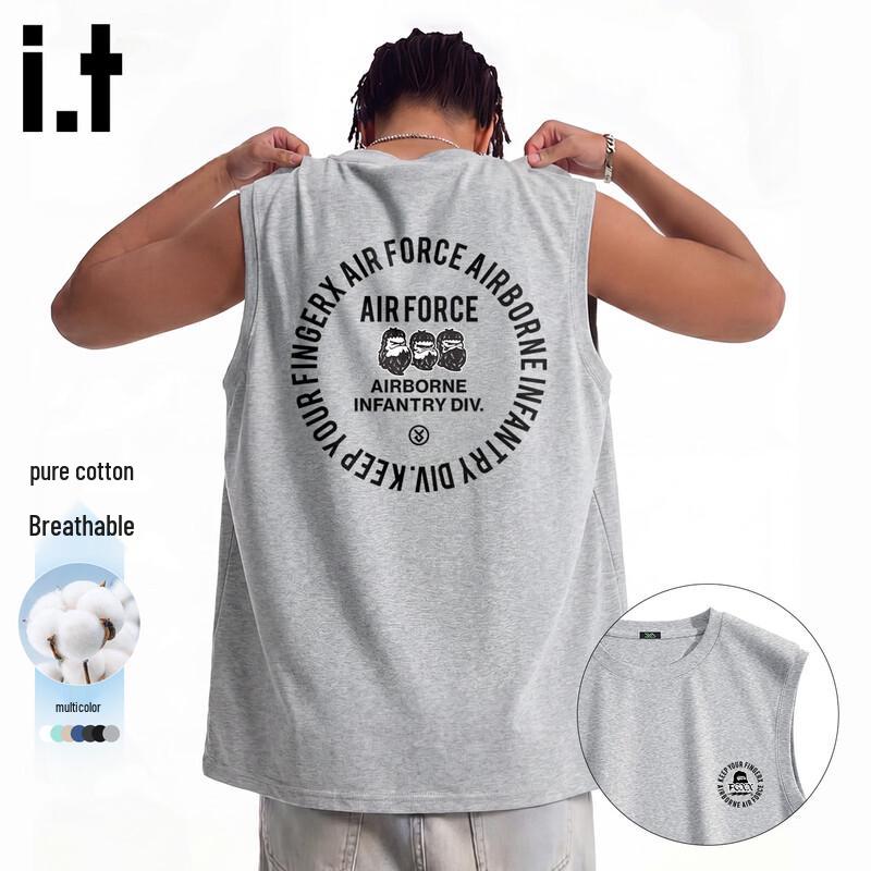 Fingercroxx Men s Retro Pure Cotton Sleeveless Tank Top 4XL хизер серый