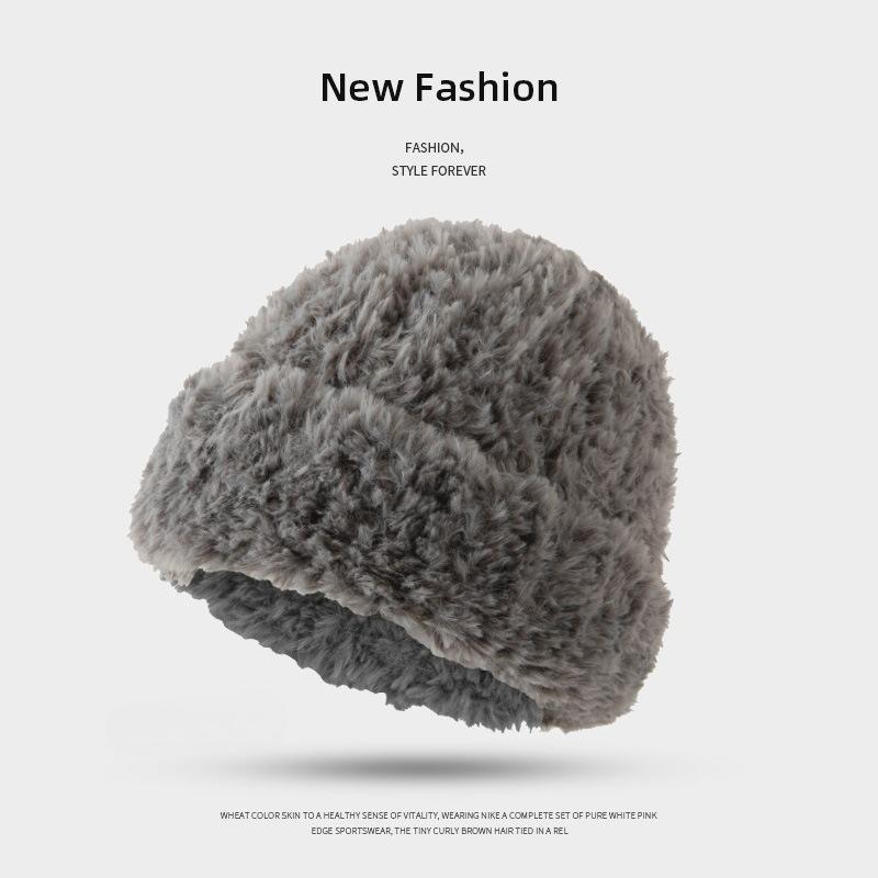 Nová dámská podzimní a zimní silná teplá pletená čepice s ochranou uší z umělé kožešiny, vlněná čepice