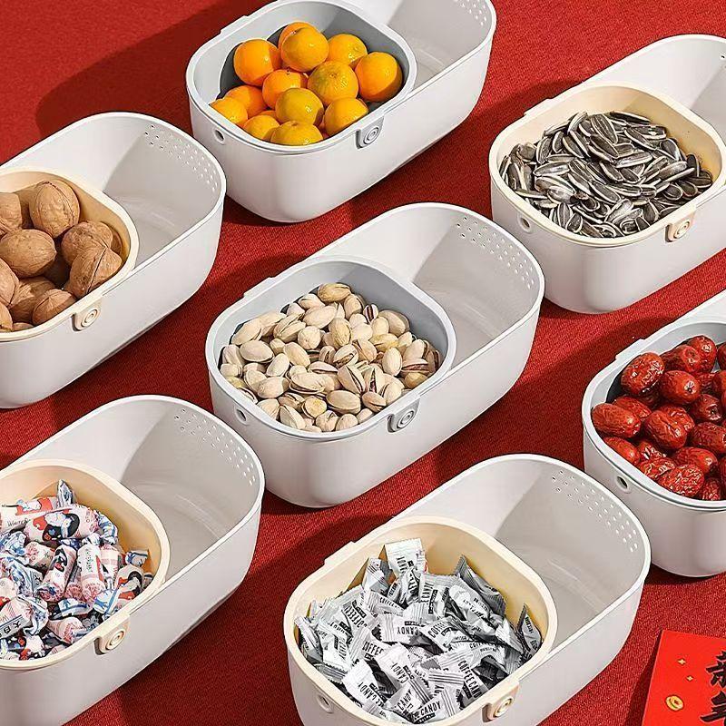 Double Layer Drain Basket Snacks Dried Fruit Box Thickened Household Fruit Plate Kitchen Drain Tray 1Pc