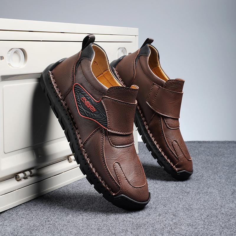 2024 Men Leather Casual Walking Shoes New Arrival Mens Comfortable Loafers Mens All-match Slip On Shoes Monk Strap Flats