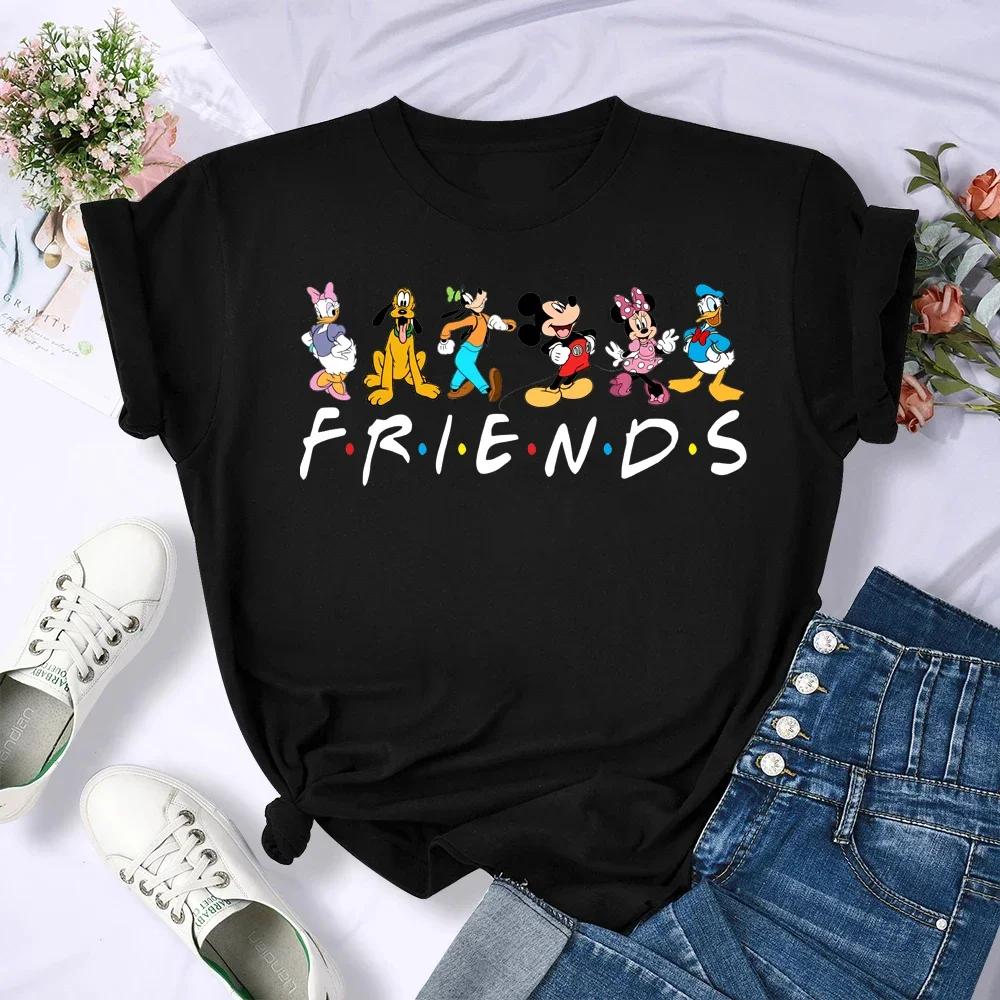 Miniso Disney Family Vacation T Shirt Kawaii Mickey Minnie Donald Duck Print Fashion Clothes Casual Women T-shirt Camiseta Mujer