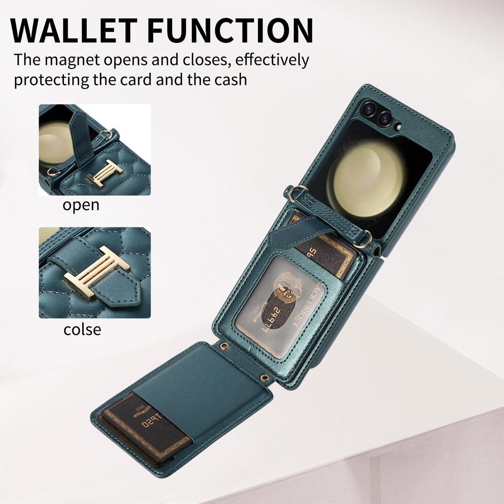 Z FLIP5 Small Diamond Color Matching Crossbody Phone Case with Card Holder.