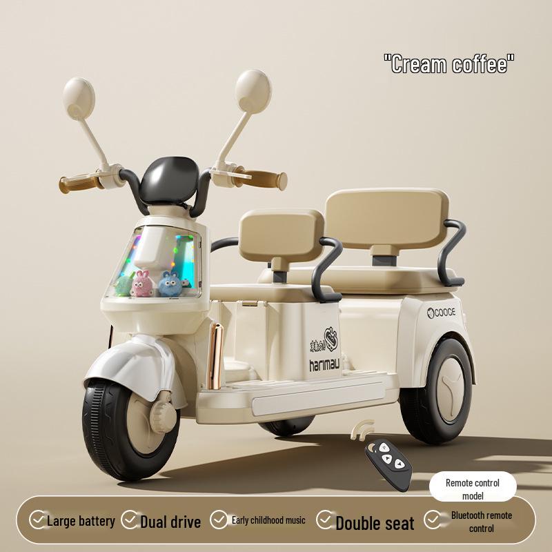 Children's Electric Two-Seater Motorcycle: Rechargeable Three-Wheeler Toy for Boys and Girls