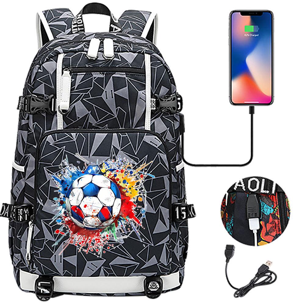 USB Headphone Backpack for Teens Students Boys Girls Leisure Travel Dual Shoulder Bags Soccer Hot Selling Waterproof Large Capacity
