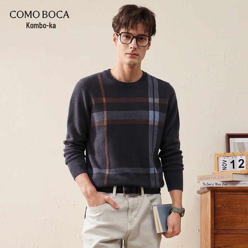 Komon Boka Men's Color-block Plaid Wool Sweater