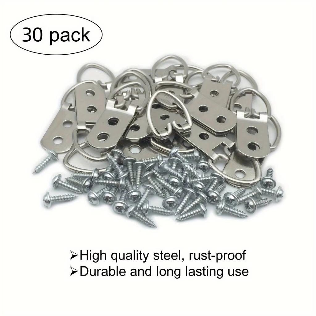 30 Pack D-Ring Picture Hangers Heavy Duty Picture Hanging Kit with Screws Double Holes Picture Hang for Picture Frames Photos
