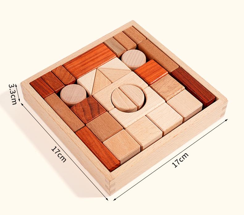 Large Raw Wood Building Blocks for Early Education and Cognitive Development - Red Sandalwood & Beech - Ideal for Kindergarten