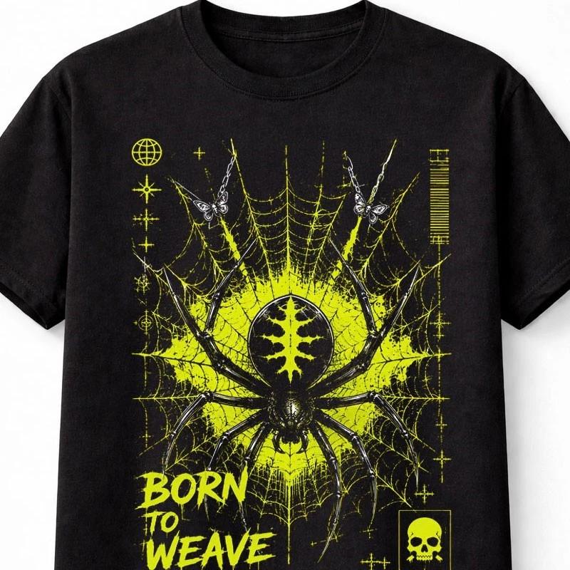 Born To Weave Spider Web Gothic Horror Graphic Black Unisex TShirt S