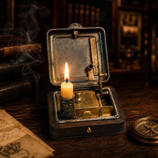 Mechanical Candle Box, 19 Century Vintage Wind-Up Pocket Igniter & Candle Holder, Retro Brass Victorian Flame Igniter Candle Box with Mechanical Riser