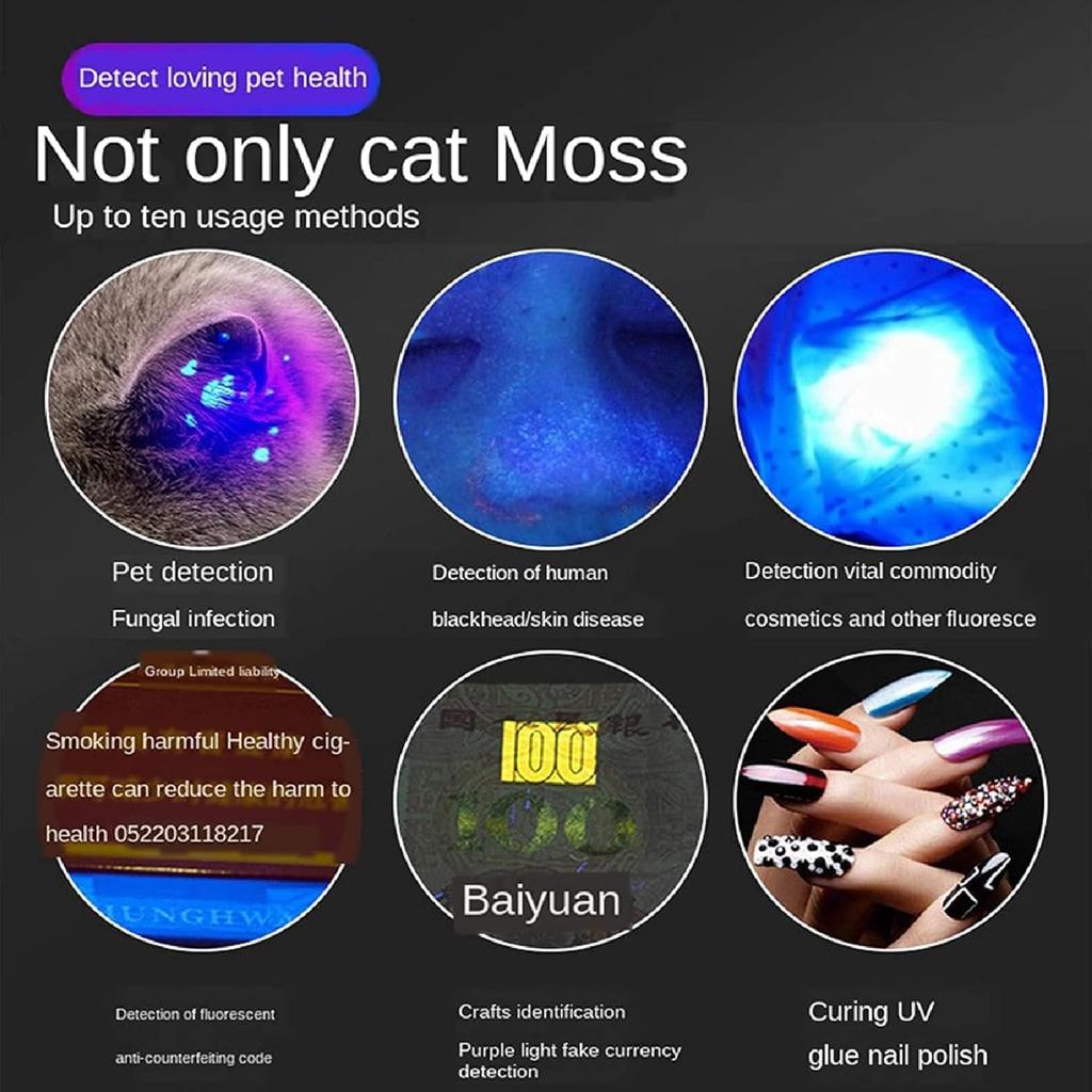 Portable Wood's Lamp, Light Pet Fungus Detection Veterinary Pocket Vet Professional Set with Magnetic Back Cover for Cat Dog Moss Detection