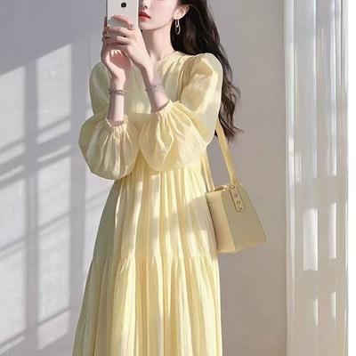 White Moonlight Dress Super Beautiful Yellow Women's French Vacation Style Temperament Long Skirt