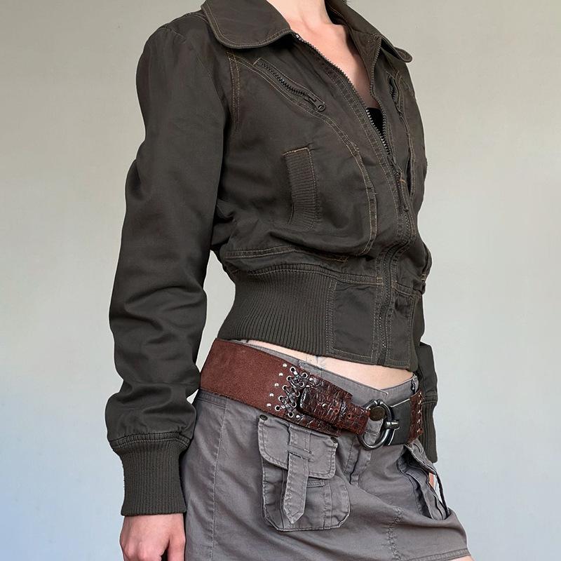 Mori Retro Zipper Lapel Jacket Jacket Women's American Casual New Tooling Top