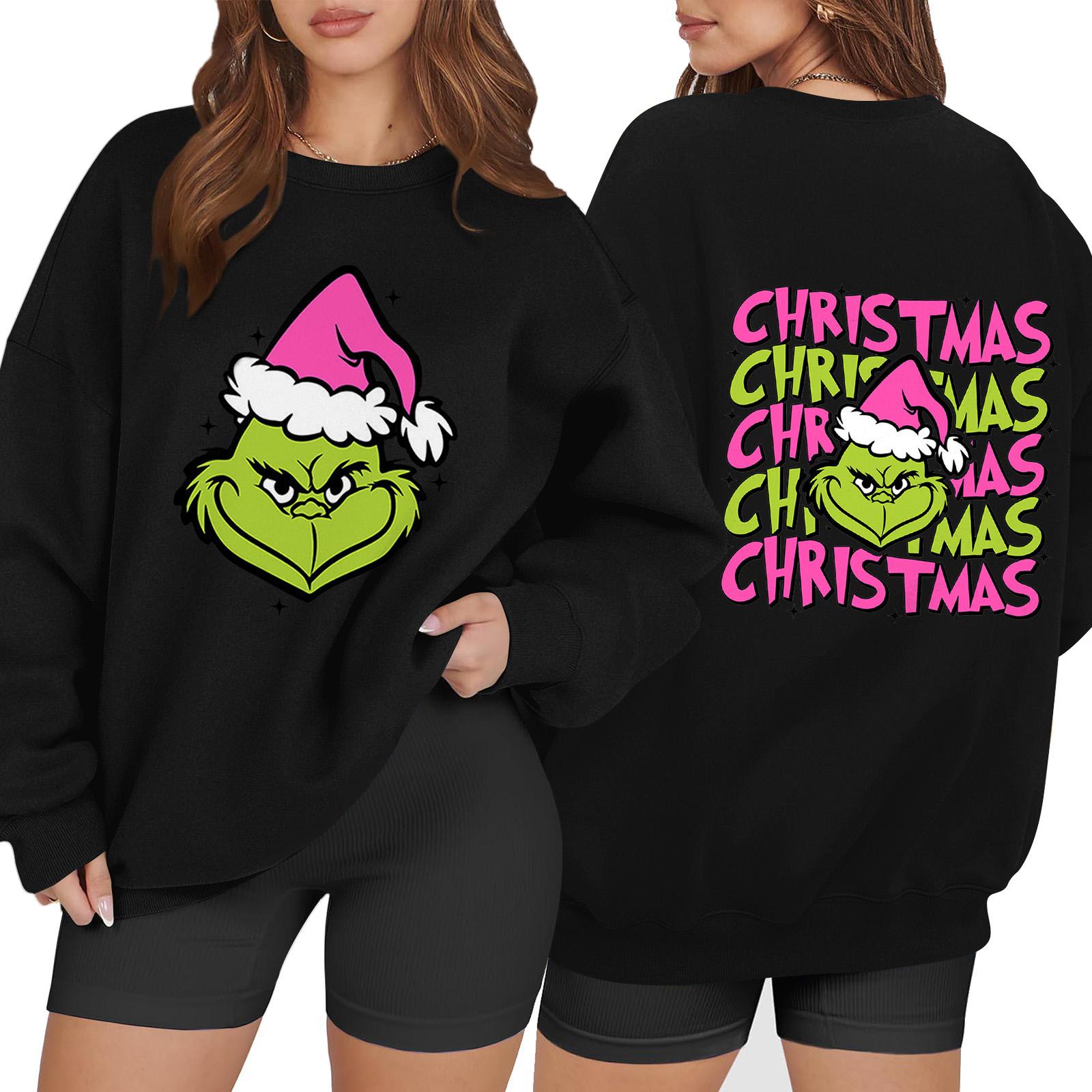 

Women s Fashion Long Sleeve Print Round Neck Loose Pullover Sweater Top L чёрный