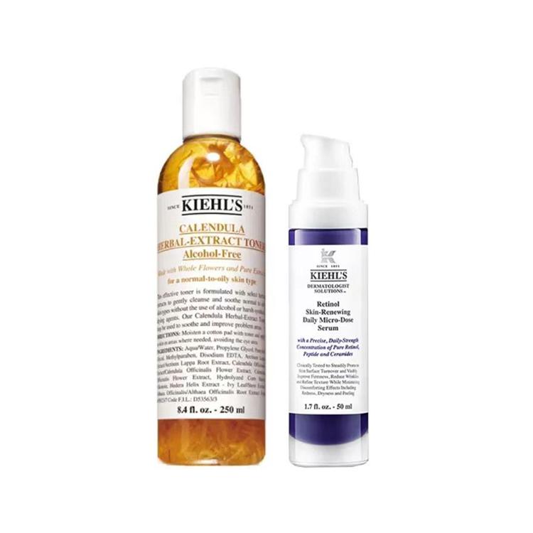 Kiehl s Retinol Skin-Renewing Daily Micro-Dose Serum And Calendula Herbal-Extract Toner Toner 250ml+Serum 50ml