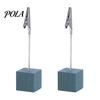 Metal Pole Memo Stand 2 Pcs Wooden Cube Base Holder with Clips, Mini Table Multi-combination Number Stands for Name Cards, Photos, Memos, Wedding,