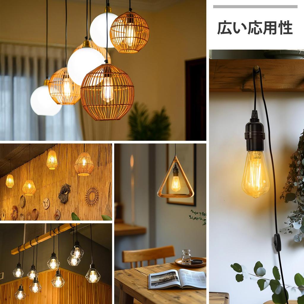 Soquete com Fio DiCUNO, Base E26, Inclui Lâmpada LED, Branco Quente, Equivalente a 60W, 4m, Soquete para Lâmpada, Compatível com Lâmpada Edison ST64, Tomada, Interruptor, Pendente,