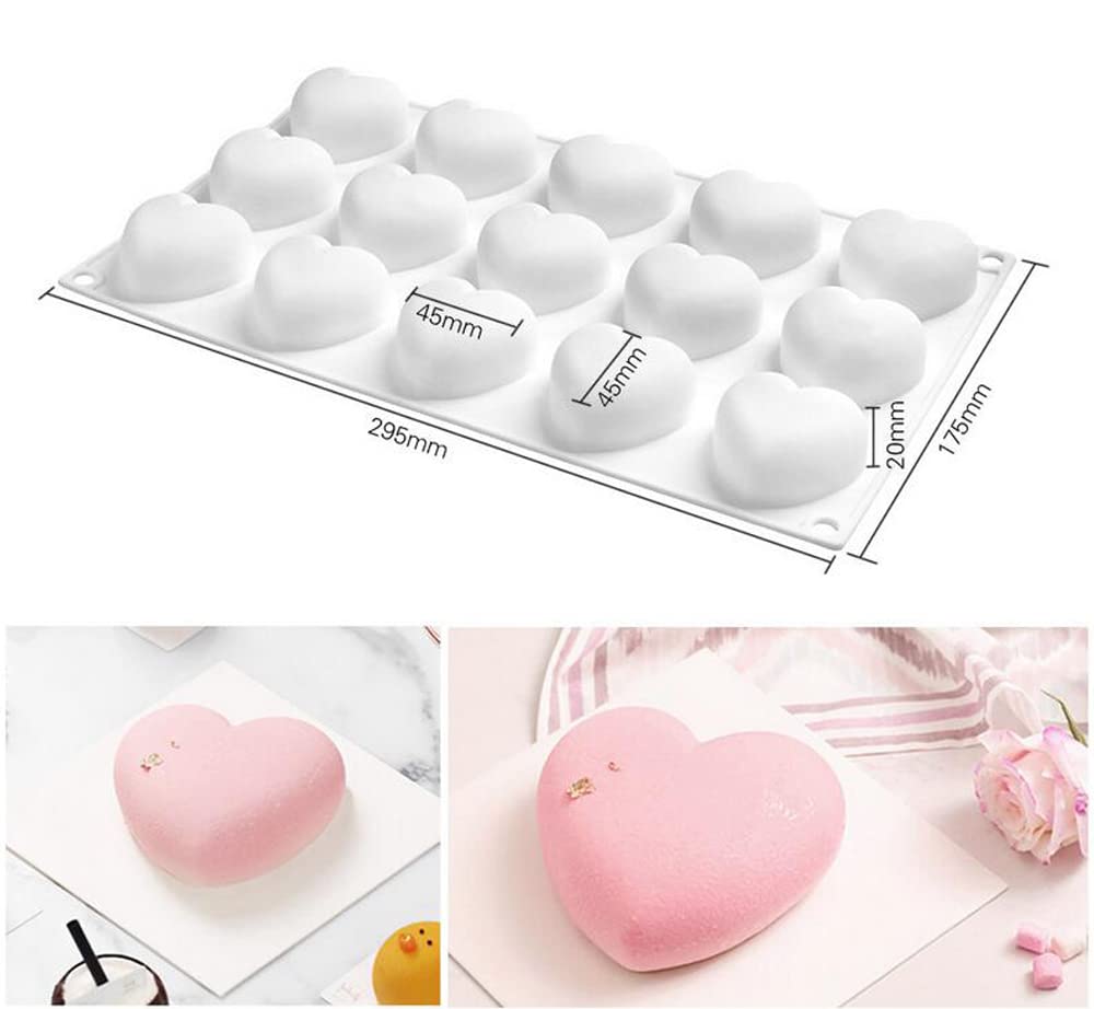 Silicone Mousse Cake Mold, Bake-Resistant Dessert Mousse DIY Chocolate Soap Candle Mold, 15-Cavity Heart Shape