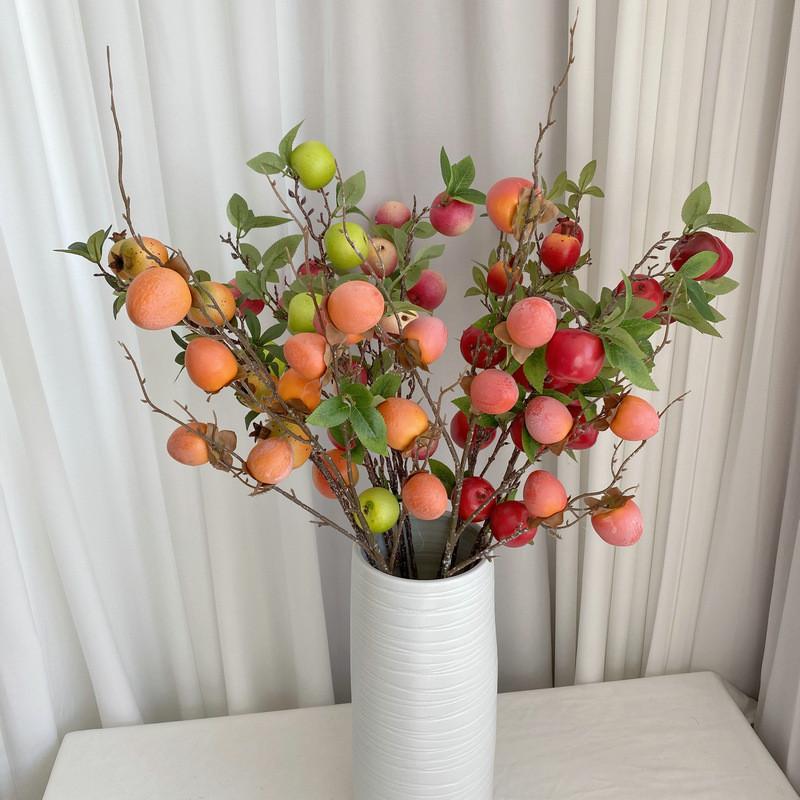 Faux Persimmon Fruit Branch For Home Decor With Foam Painted Berries