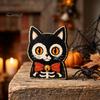 Fall Farmhouse Tabletop Centerpiece Vintage Halloween Wooden Decor, Cat Mummy Skeleton Figurines, Decorative Signs for Fireplace Shelf Mantel