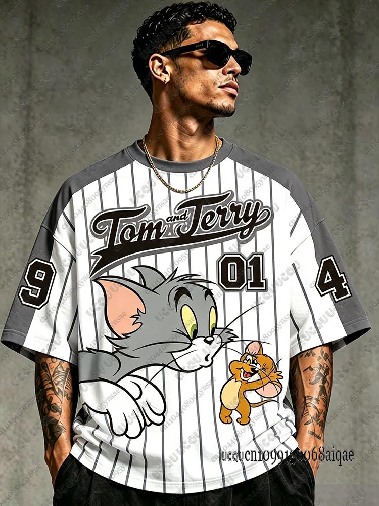 Sommer Klassisch Cartoon Tom & Jerry Print Fußballtrikots Für Männer Frauen Lässig Rundhals Patchwork Kurzarm T-Shirts Mann Sport Oberteile