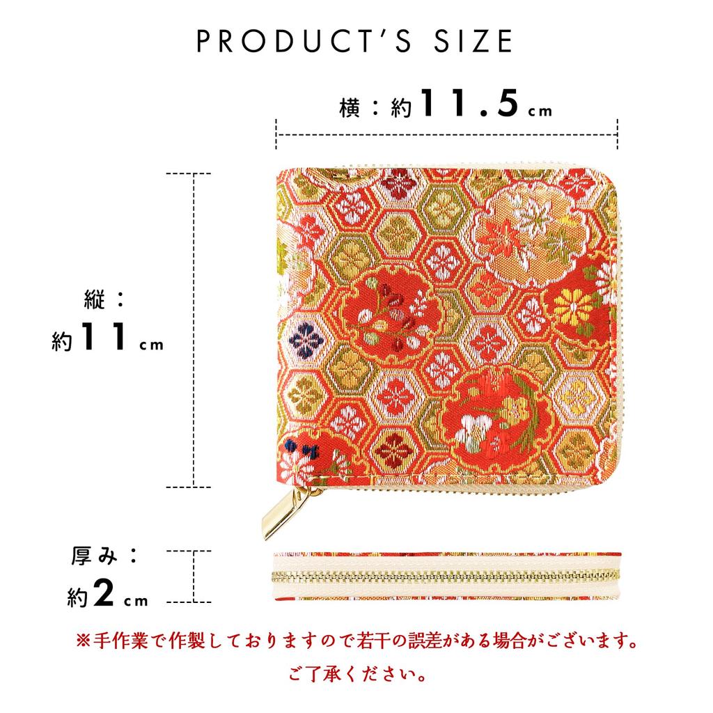 round round Japanese mini Ming and flower snowflake design Nishijin-ori (brocade) wallet, zipper, bifold, wallet, women's, style, compact, wallet,