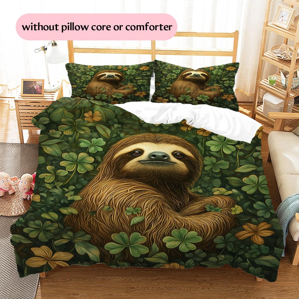 Jungle Sloth Pattern Bedding Quilt Set  Home Decoration  Gift (1 * Duvet Cover + 2 * Pillowcase  Without Core)