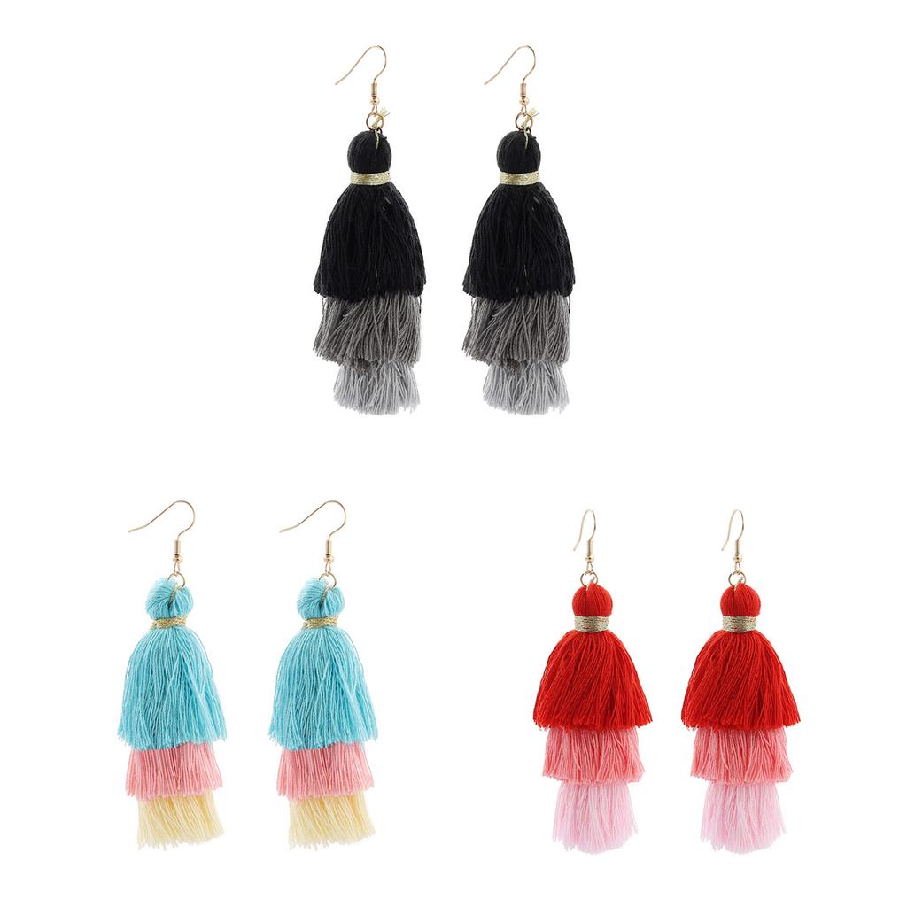 European and American Personality Exaggerated Jewelry Tower Shape Gradual Change Color Fringed Earrings Combination Set Wish Retro Earrings