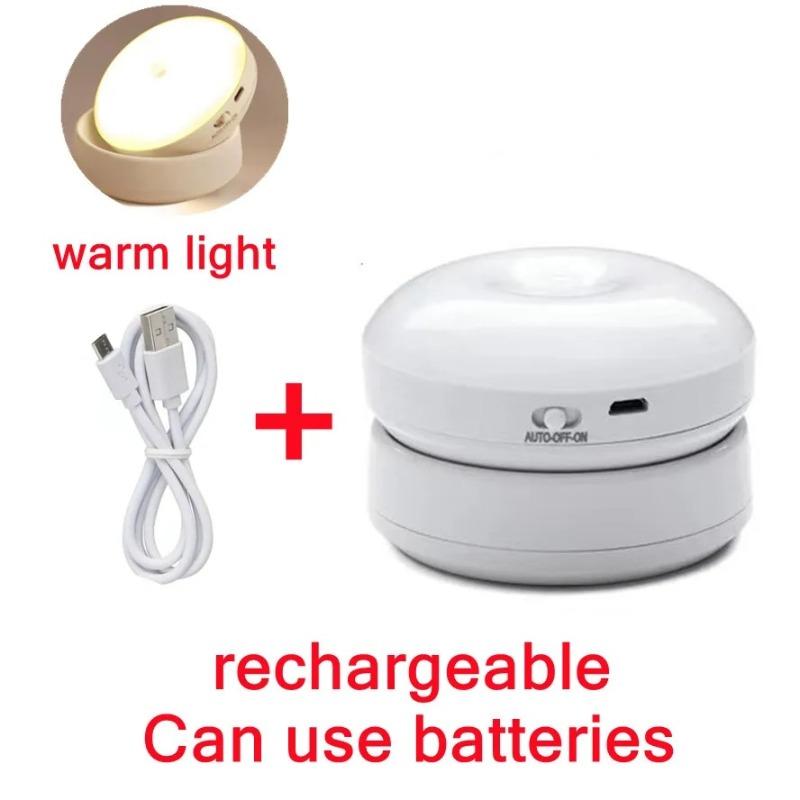 LED Night Light Wireless Motion USB Charging Cabinet Night Lamp Bedside Table For Bedroom Home Closet Sensor Round Lights