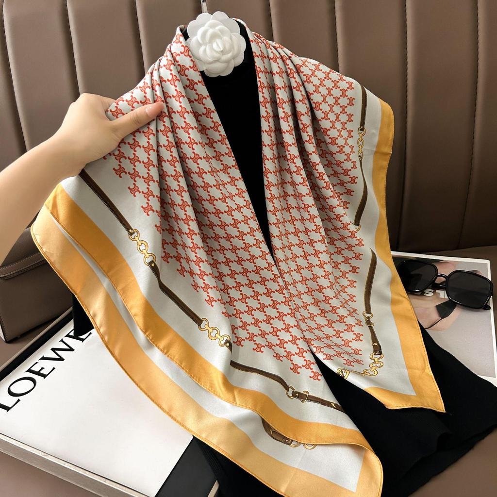Silk Neckerchief: 90x90 Large Chic Square Scarf for Women - Perfect for Spring, Autumn, Winter Fashion