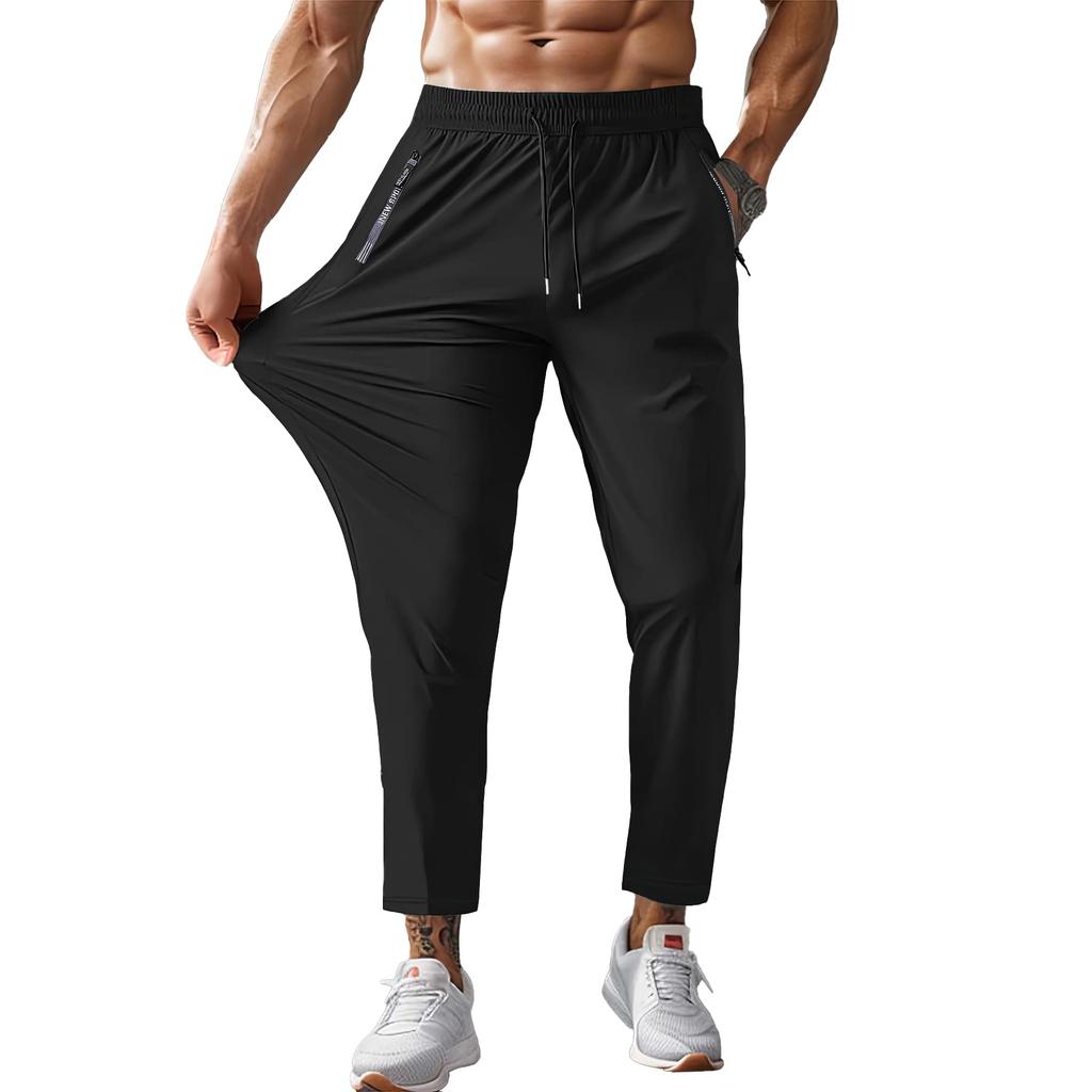Yezai Jogger Training Pants for the and Strength Ice Summer Men's Pants, Gym, Sports, Training, Sweat-Wicking, Quick-Drying, Stretchy, 9-Length,