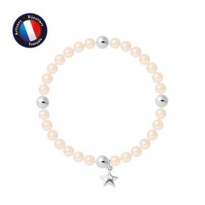 Armband Mein Stern - Echte Runde Süßwasser-Zuchtperle 5-6 mm Naturrosa - Elastisches Band - Damenschmuck