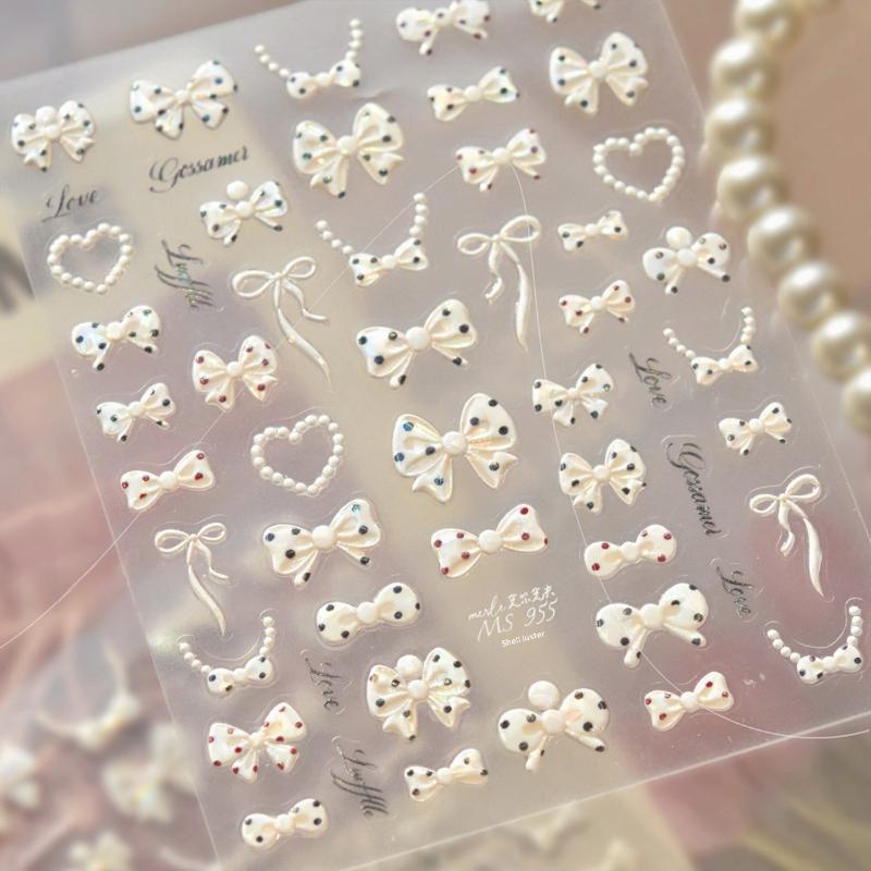 Professional Look Nail Art Stickers 5D Bow Pearl Heart for French Polka Dot Nails