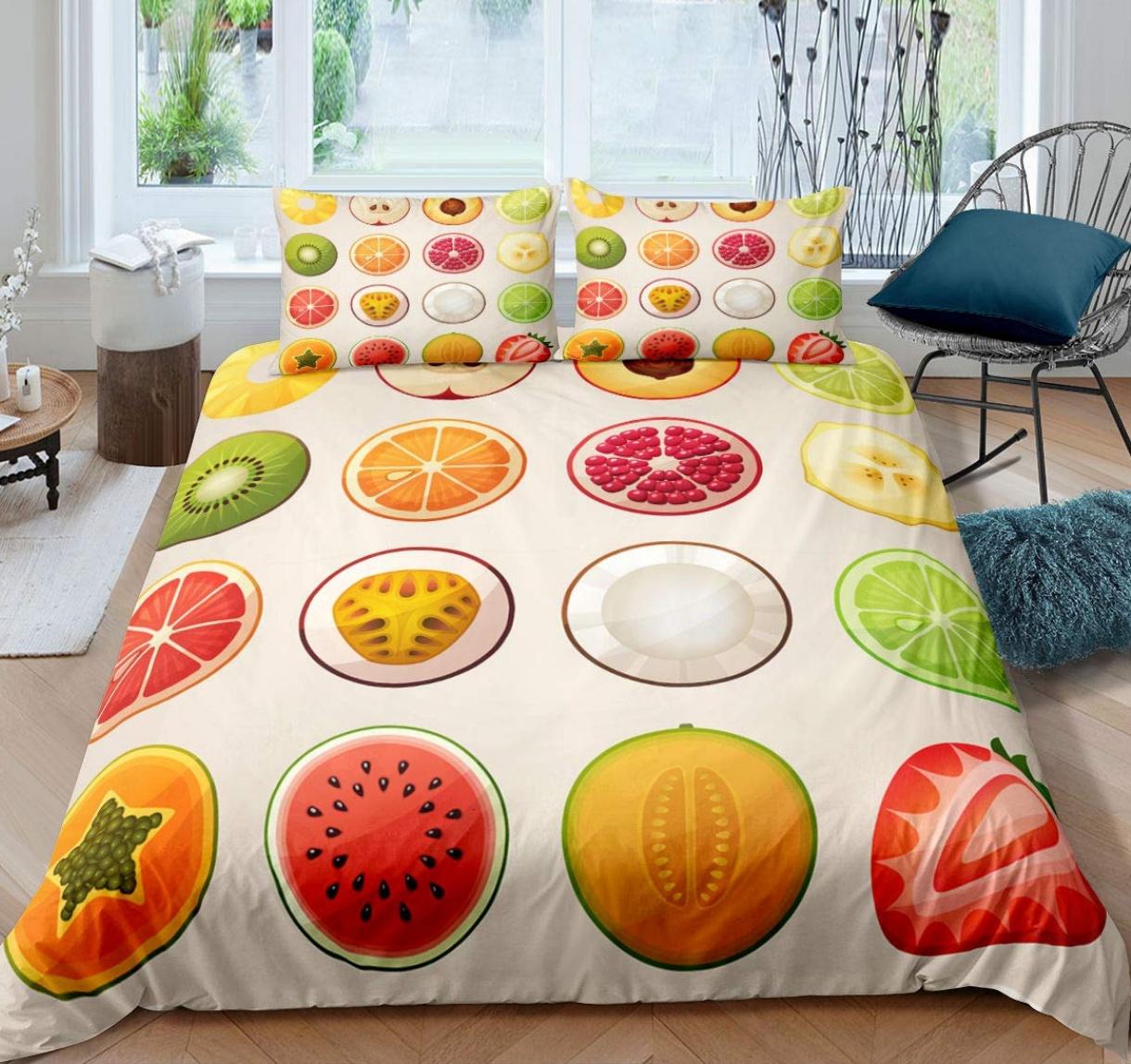 

Comforter Cartoon Fruit Queen Size Summer Cartoon Vegetable Plant Bedding Set Children Teenagers Adult 3-Piece Set Comforter (quilt)-EU Single(135*200cm)3pcs