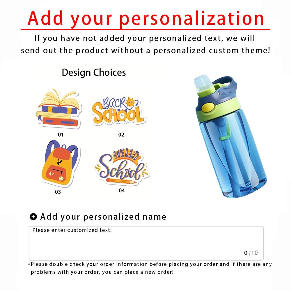 Children s water bottles with customizable names, cartoon plastic straw water bottles, easy to carry for school and outings, 04 синий