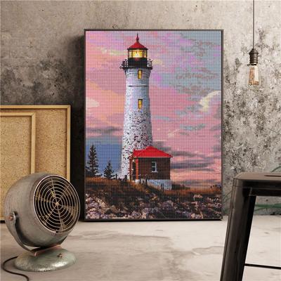 Faro con vista sul mare Pittura diamante personalizzata Dipinti personalizzati 25x20 cm