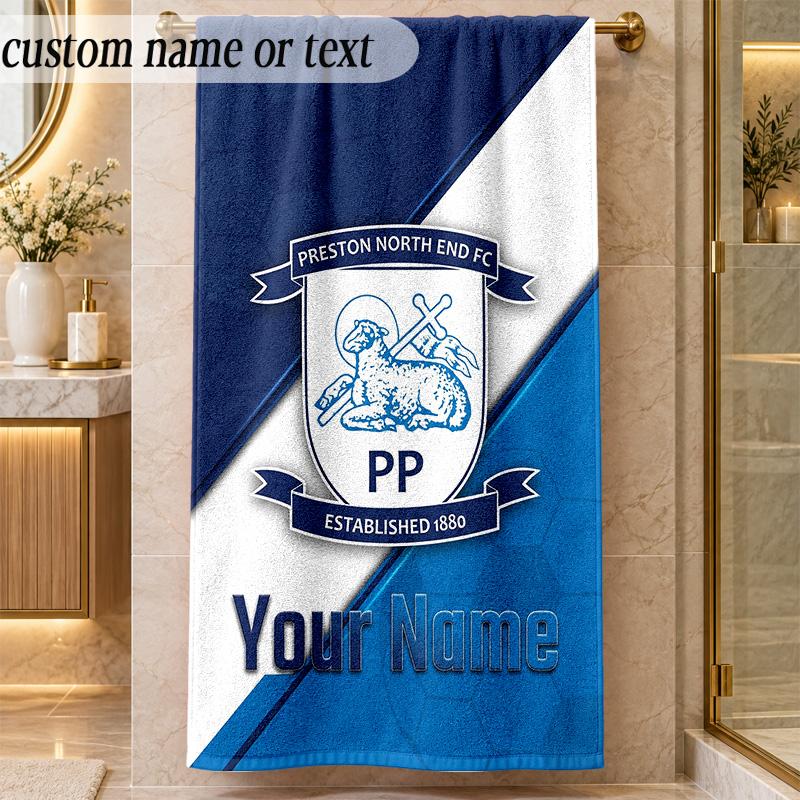 Beach TowelPreston North End Custom Name Text Personalized Soft Towel for Beach Pool Indoor Home Decor Gift