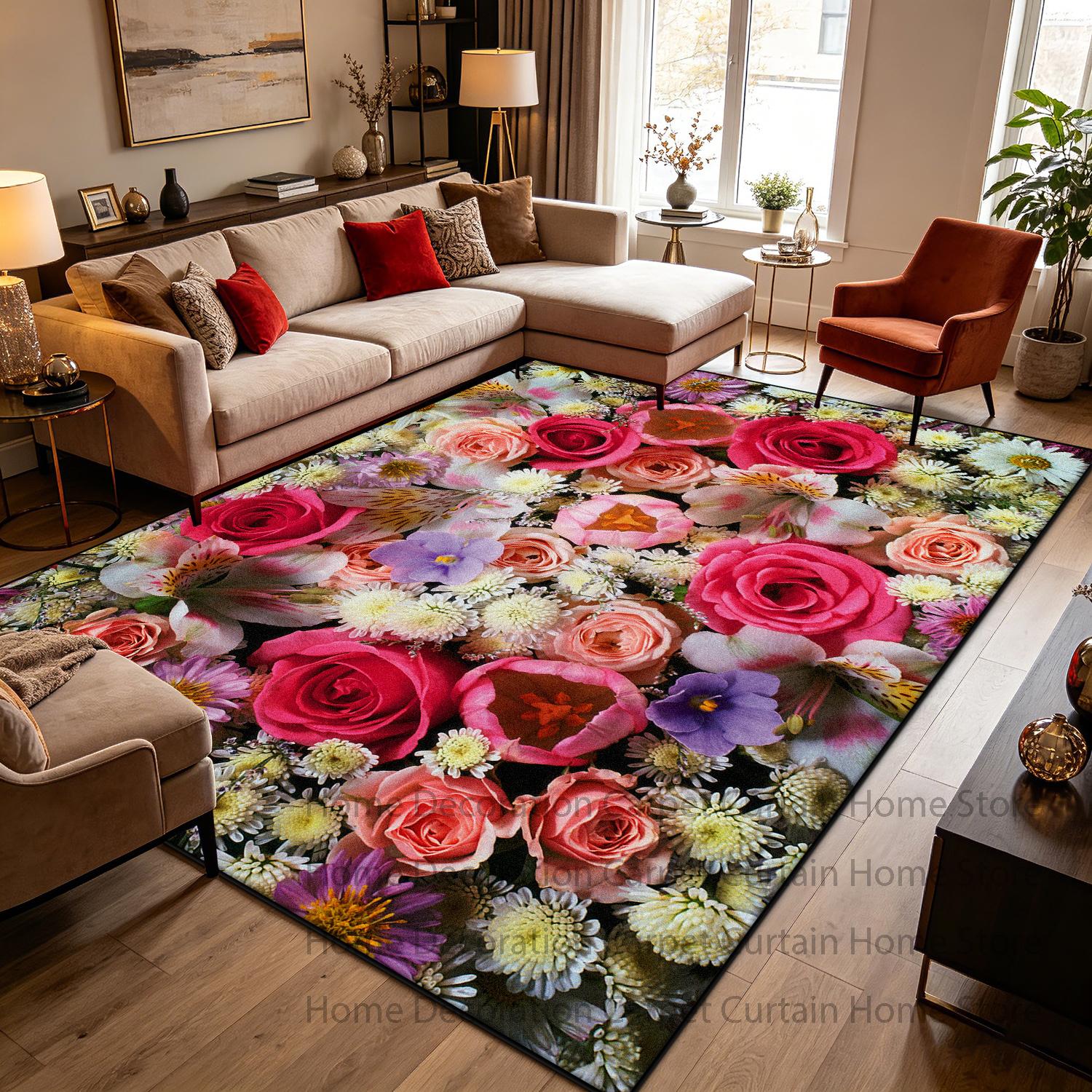 Valentijn Rood Rozen Tapijt Woonkamer Romantisch Pluizig Bloemenprint Grote Vloerkleed Zacht Antislip Wasbaar Slaapkamer Decoratie Vloermat 2.6x5.2ft(80x160cm)