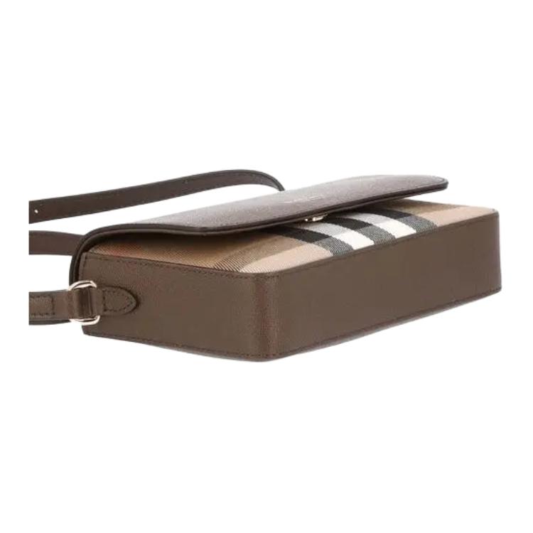 Burberry Bruine Leren Vintage Check Crossbody Tas Met Gouden Hardware Voor Dagelijks Gebruik