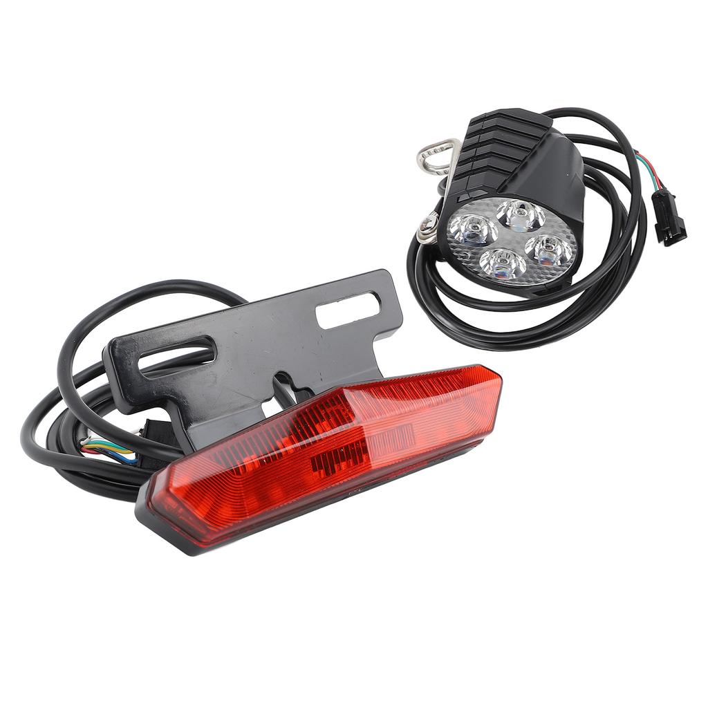 Electric Headlight and Tail Light Set LED Front Rear Warning Lights Kit with Horn Switch Button for