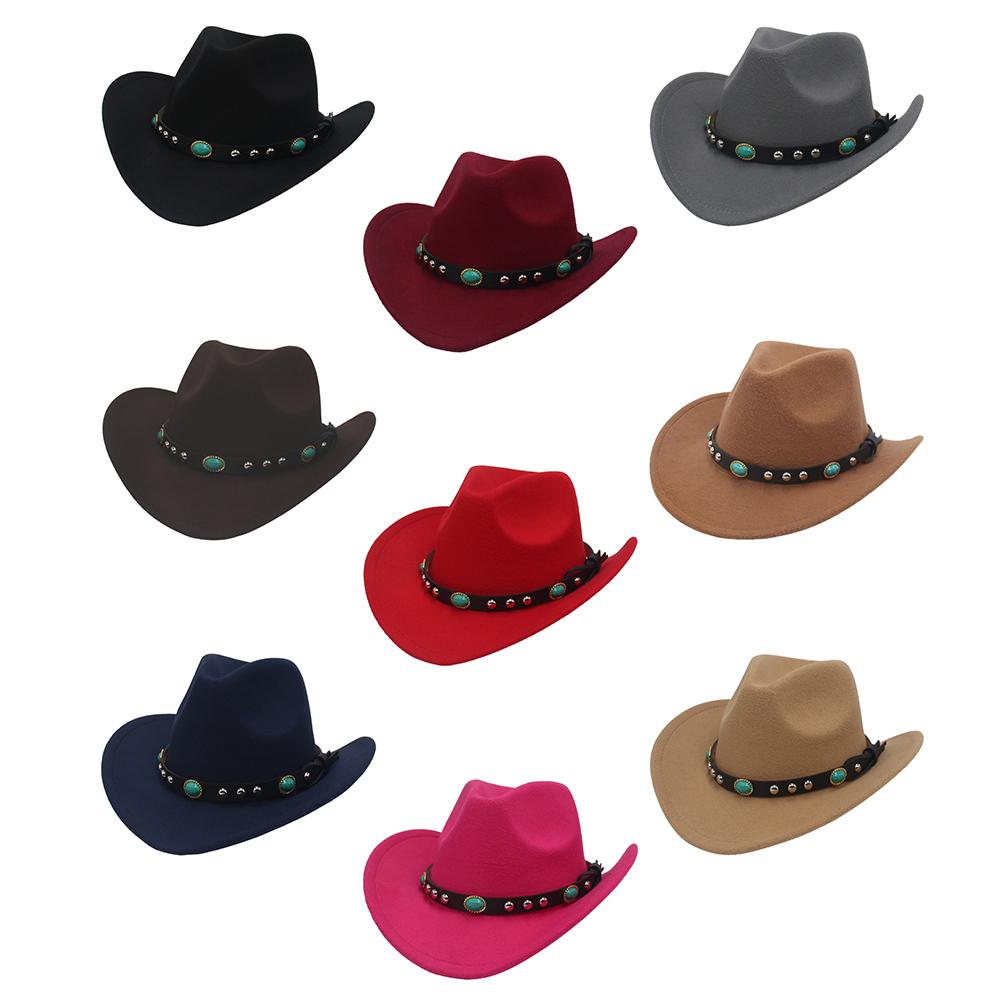 Vintage Classic Cowboy Hat with Studded Pinched Decorative Bands Wide Brim Felt Fedora Hat Cropped Jazz Hat for Women & Men