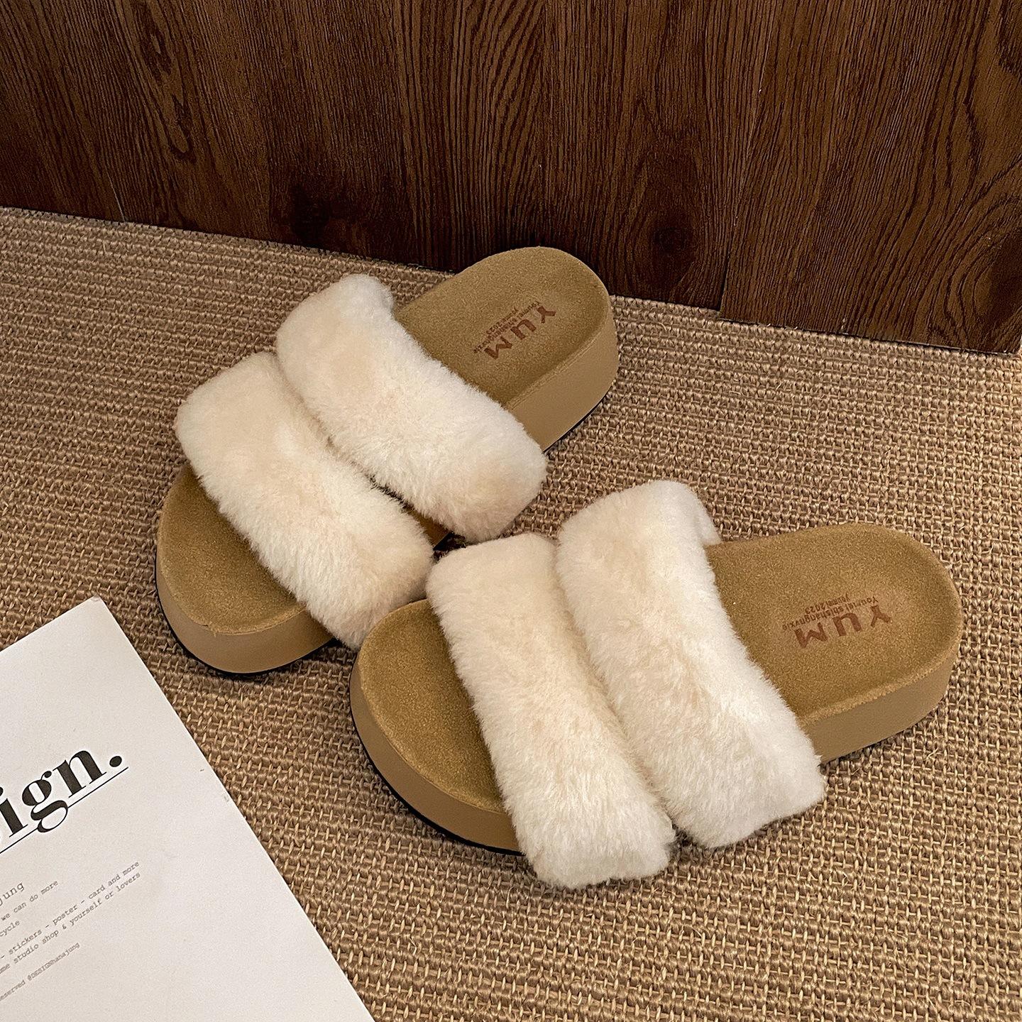 

Поклонник Queen Черные Ретро Толстоподошвенные Пушистые Тапочки Женская Верхняя Одежда 2025 Новые Осенне-Зимние Юбка Тапочки на одной подошве 40 бежевый