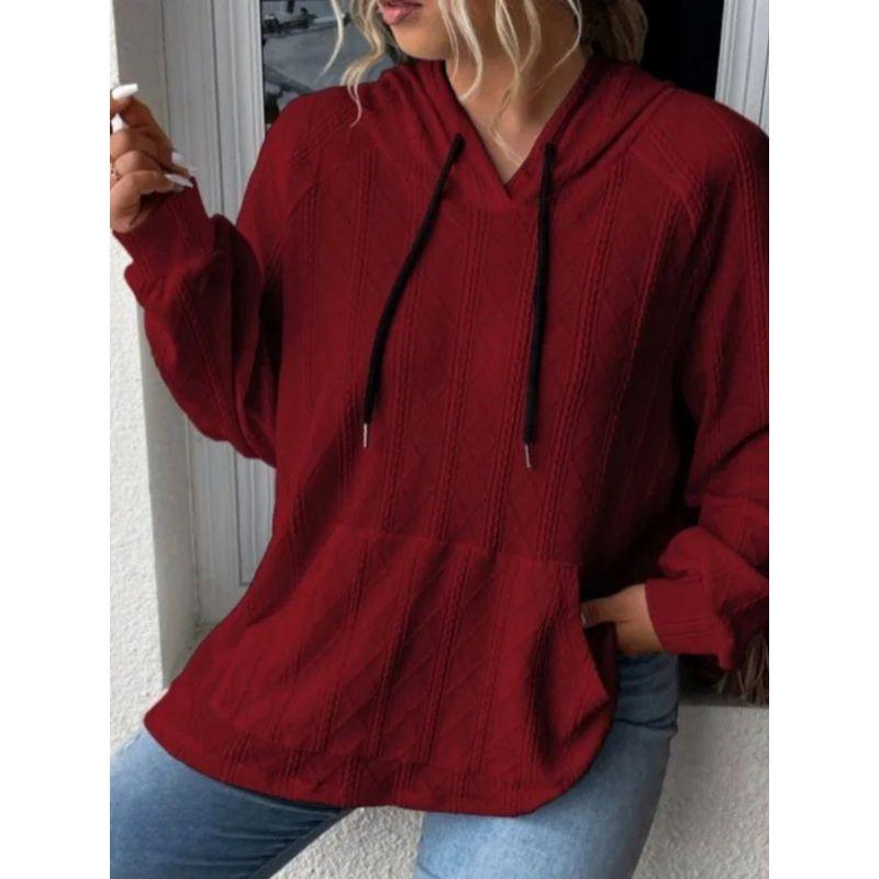

Large Loose Hooded Sweater for Women Plus Size Loose Hooded Sweatshirt Women red L(L)