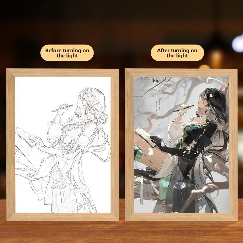 23cm/9.06in Wuthering Waves Mirror Light Painting Photo Anime Table Peripherals Night Lamp Collectible Birthday Decoration Gifts