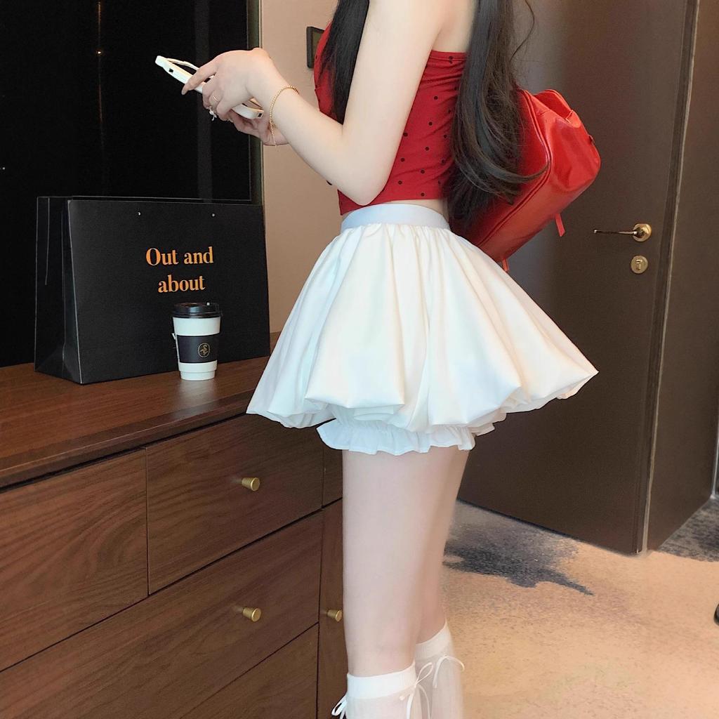 Women's High-Waisted Pleated Ballet Skirt – Slimming A-Line, Anti-Exposure, Fluffy Short Style for Summer