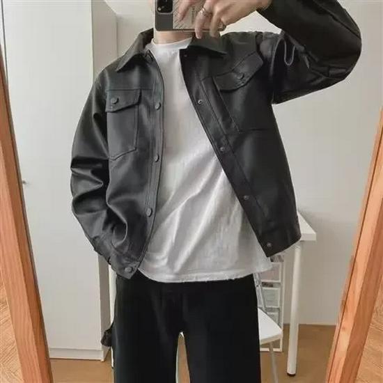 2023 Trendy PU-Lederjacke für Herren - Koreanischer Stil, lockere Passform für Frühling und Herbst