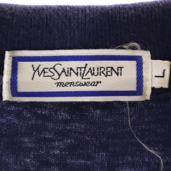 Yves Saint Laurent Border Pattern Short Sleeve Polo Shirt L Navy System Men's Used